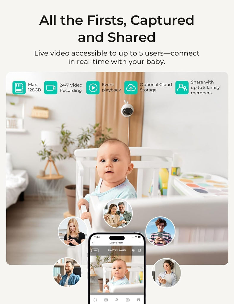 Smart WiFi Baby Monitor with Camera, 4" 720P Screen & 1080P Camera