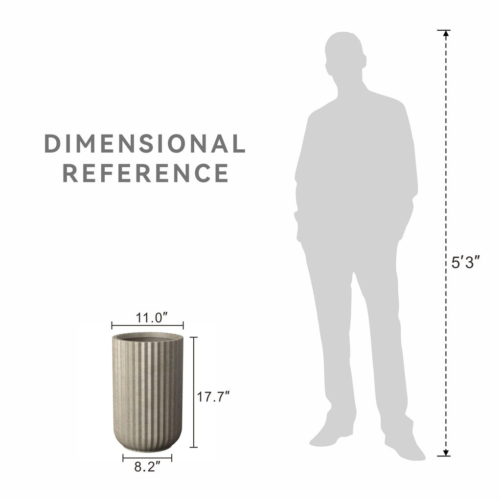 Accent Round Column Weathered Concrete Planter 17.7" Tall, Outdoor