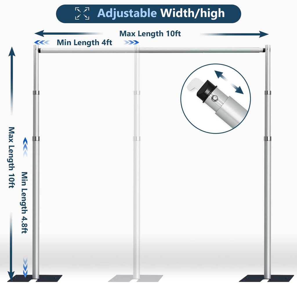 10x 10ft Pipe and Drap Backdrop Stand Kit, Heavy Duty Adjustable Frame Backdrop Stand for Event, Birthday Party