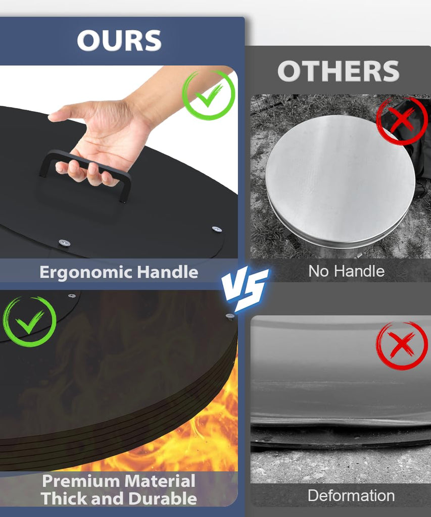 24" Round Fire Pit Lid Fits for Bonfire Pits up to 22", Metal Cover with Handle, All-Weather Resistance Outdoor