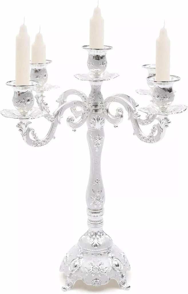 5 Head Metal Vintage Candelabra Centerpieces for Tables Retro Candlestick Holders 14.5 Inch 5 Arms Decorative Pillar
