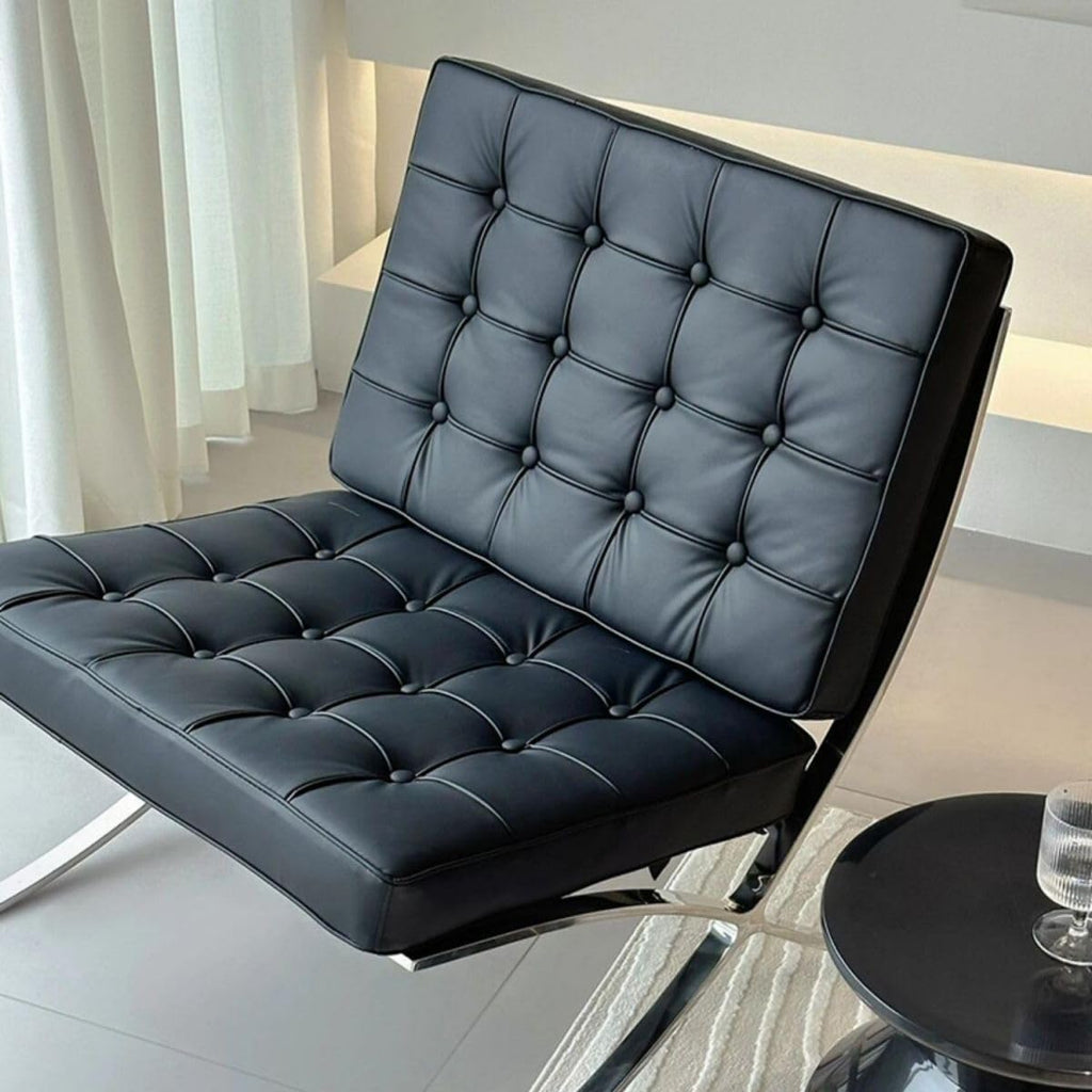 Leather Lazy Chair with Ottoman, Oiled Leather Back Accent Chair and Removable Footrest Stool Set, Leisure Sofa
