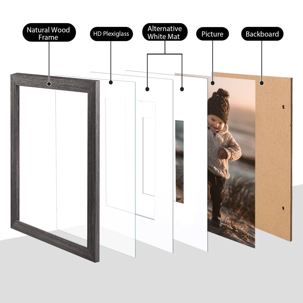 5x7 Picture Frame Ash Black, Solid Wood Frames with Acrylic Plexiglass for 3.5x5/4x6 with Mat or 5x7 without Mat