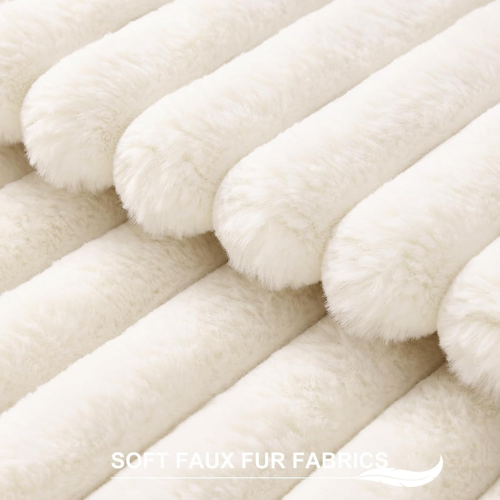 Faux Fur Plush Fall Throw Pillow Covers 18x18 Set of 2, Luxury Soft Fluffy Striped Decorative Pillow Covers, Cream White