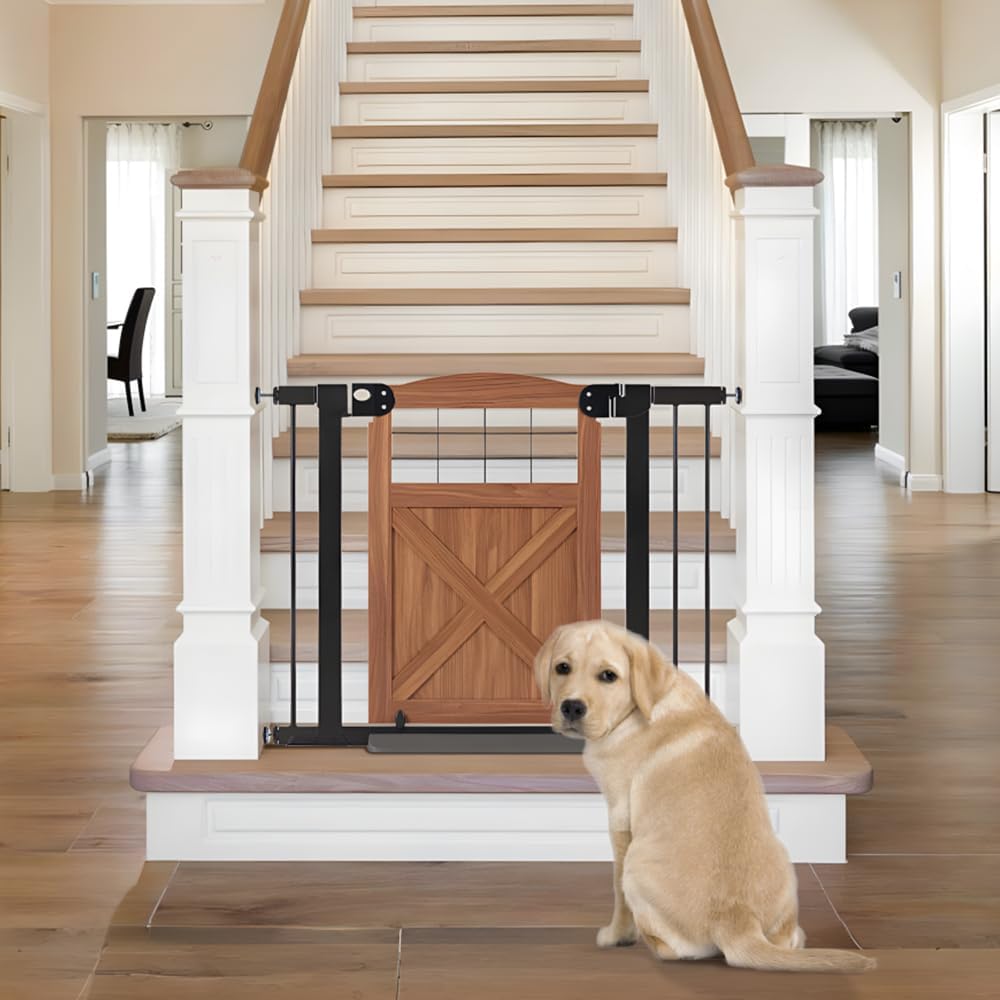 Farmhouse Barn Door Dog Gate, 30" Tall Anti-Trip Pet Barrier