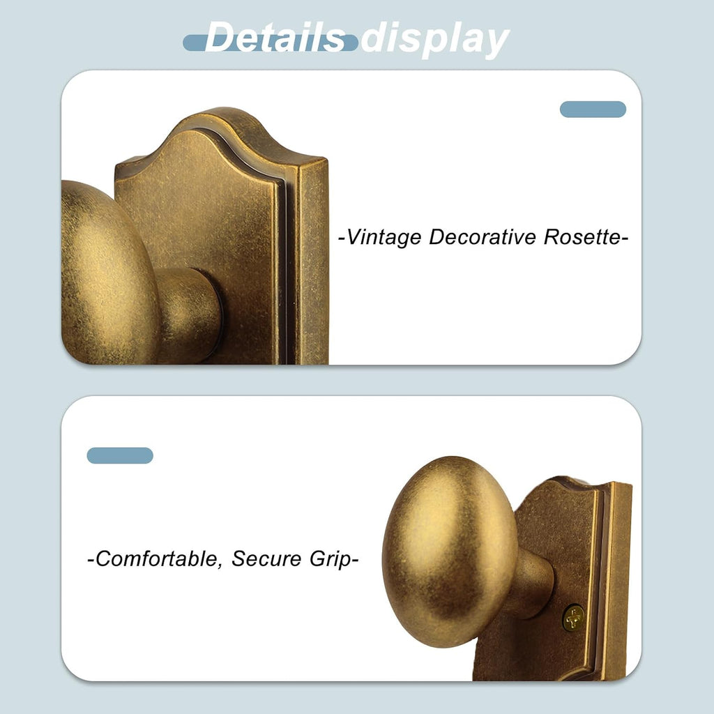 Antique Brass Oval Dummy Door Knobs, 2 Pack