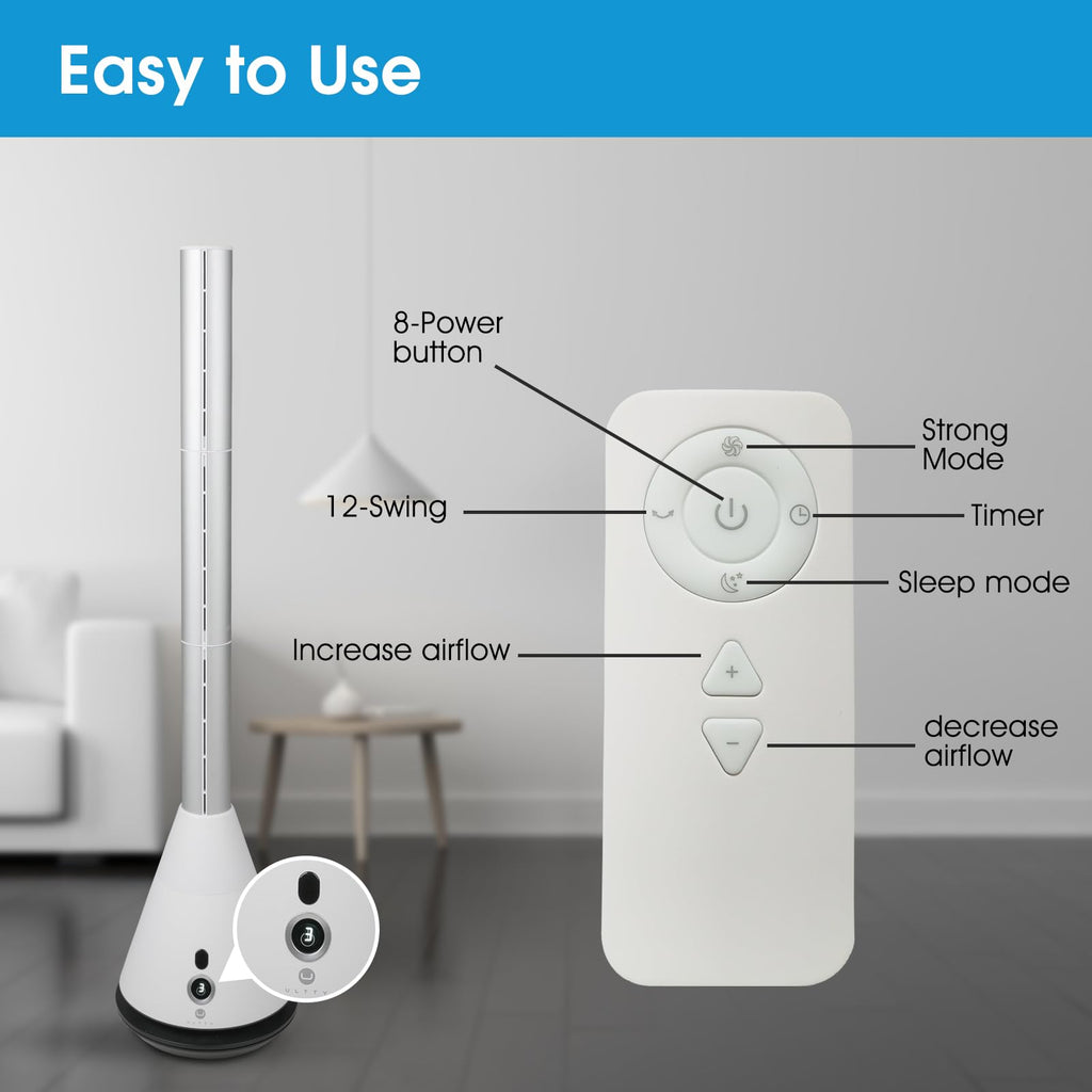 Bladeless Tower Fan 9 Speeds 80° Oscillating Office
