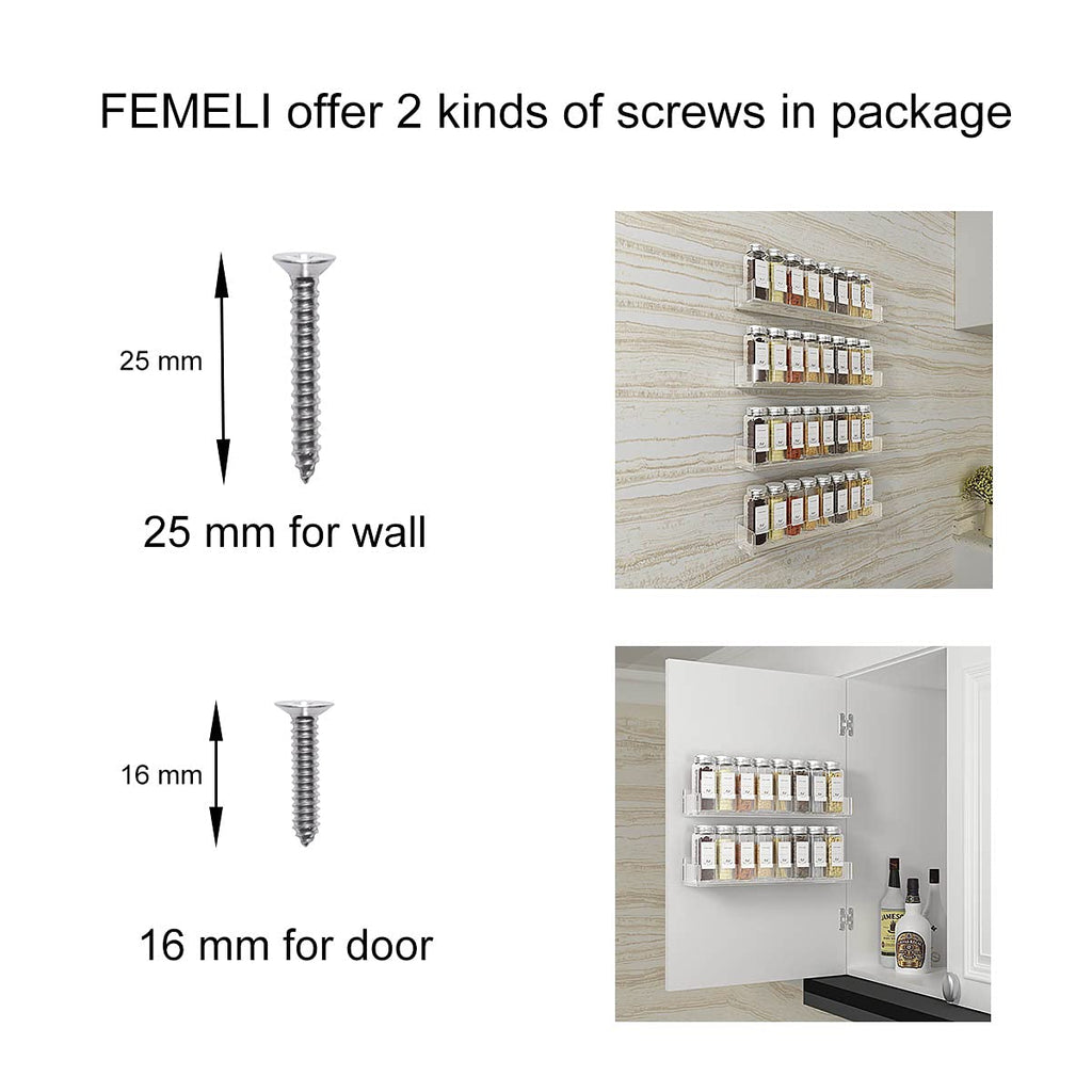 Acrylic Wall Mount Spice Rack, 4 Pack 15 Inch