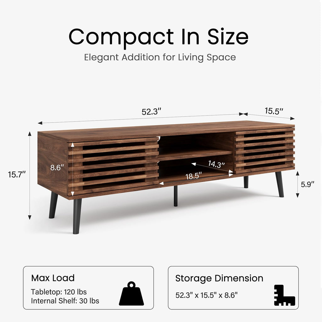 52" Mid Century Modern TV Stand for 50-60 inch TV - Walnut Brown