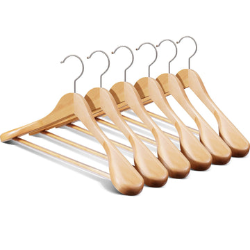 Wide Shoulder Hanger 10 Pack, Solid Wood Hanger, Heavy Duty Suit Hangers, Coat Hangers with Retotating Hooks & Non Slip