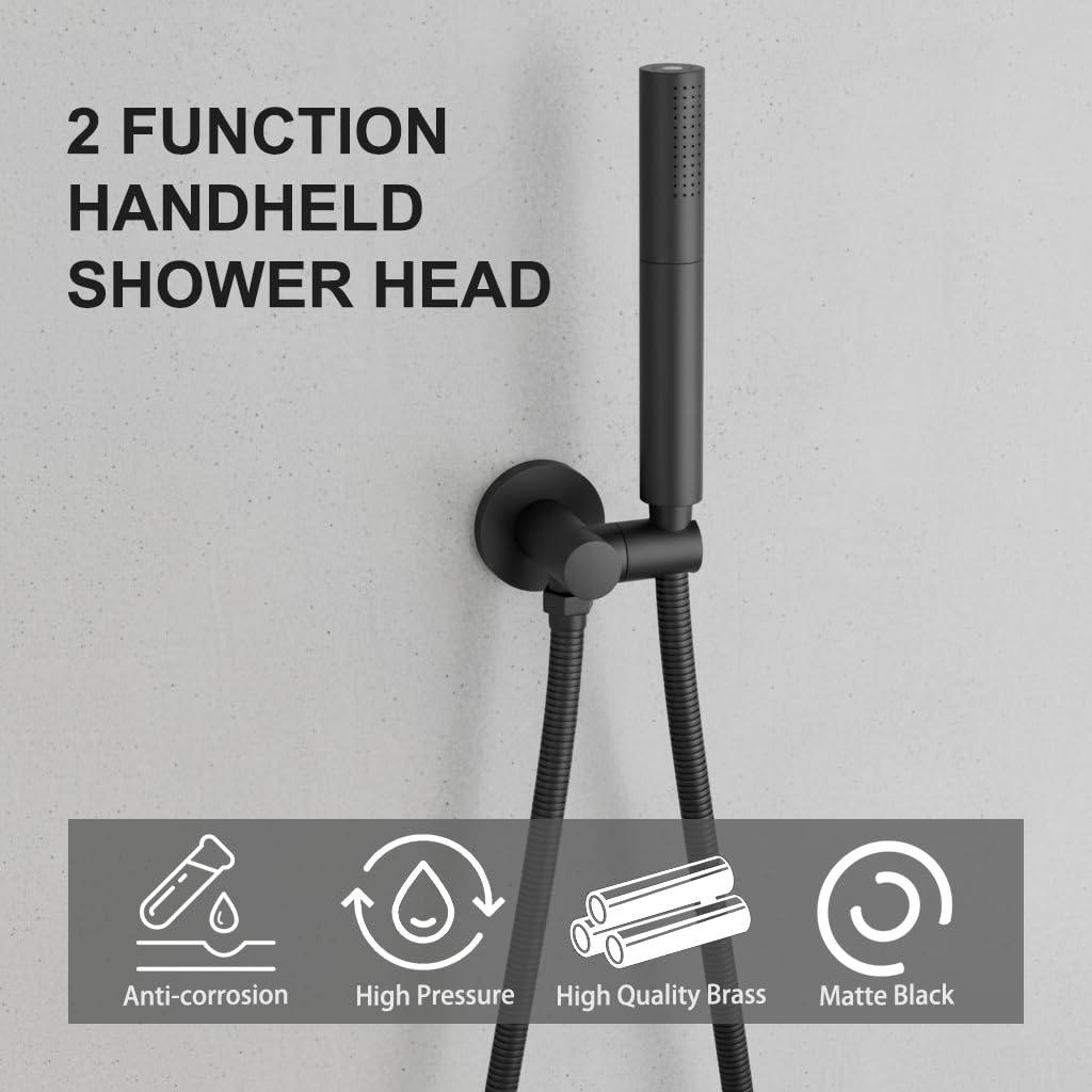 Black Shower Wand Brass Handheld Shower 7 Inch High Pressure Hand Held Shower Head High Flow Sprayer, 2 In 1 Function