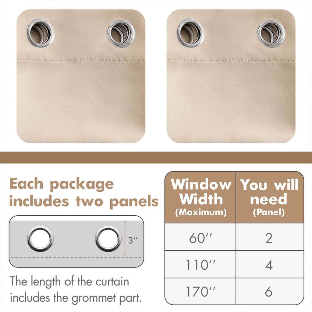Beige Blackout Bedroom Curtains Drapes 72 Inch Long 52"x72"