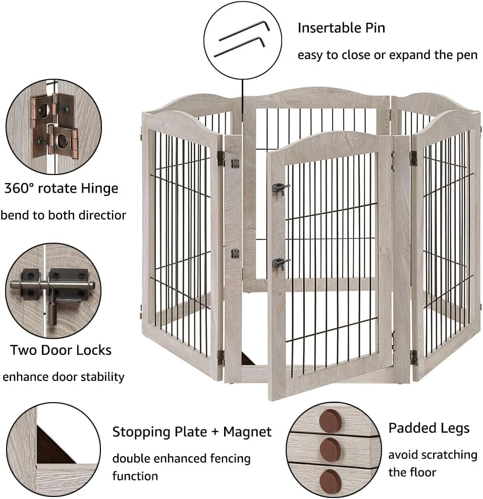 132" Extra Wide Dog Gate and Pet Playpen with Walk Through Door