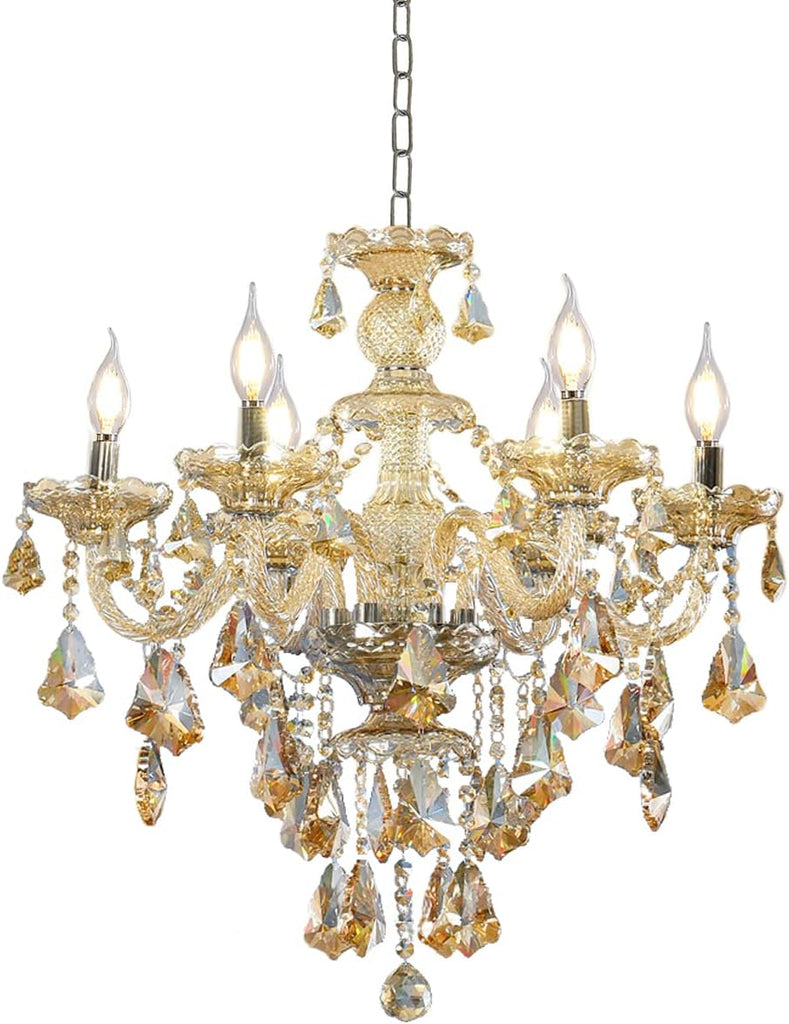 Modern K9 Crystal Chandelier Cognac 6 Lights, E12 Base Candle Crystal Pendant Lighting Fixture, Elegant Crystal Ceiling Light for Dinning Living Room Bedroom Hallway (6 Lights) A110-B09BM4DKKT