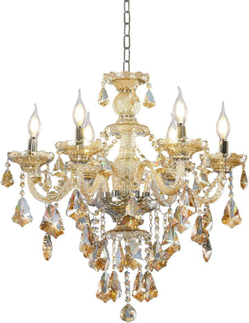 Modern K9 Crystal Chandelier Cognac 6 Lights, E12 Base Candle Crystal Pendant Lighting Fixture, Elegant Crystal Ceiling Light for Dinning Living Room Bedroom Hallway (6 Lights) A110-B09BM4DKKT