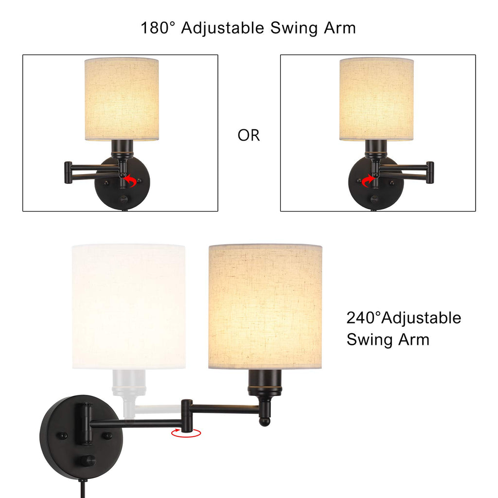 Plug in Wall Sconce Set of 2, Swing Arm Wall Lamps