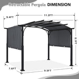 10x12ft Outdoor Retractable Pergola with Sun Shade Canopy Patio Metal Garden Pergola,Dark Grey