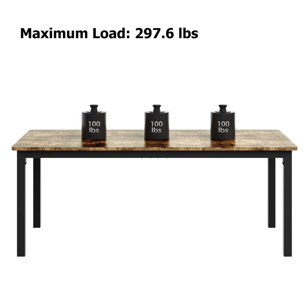 71 Inch Industrial Dining Table for 4-6 Person Rectangle Kitchen Table with Metal Legs, Round Corners, Writing Desk