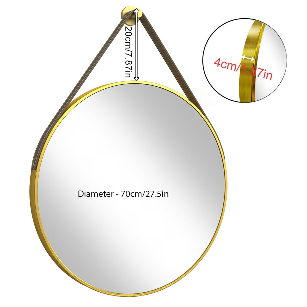 Hanging Strap Wall Mirror: 27.5in Round Bathroom Mirror Gold Frame