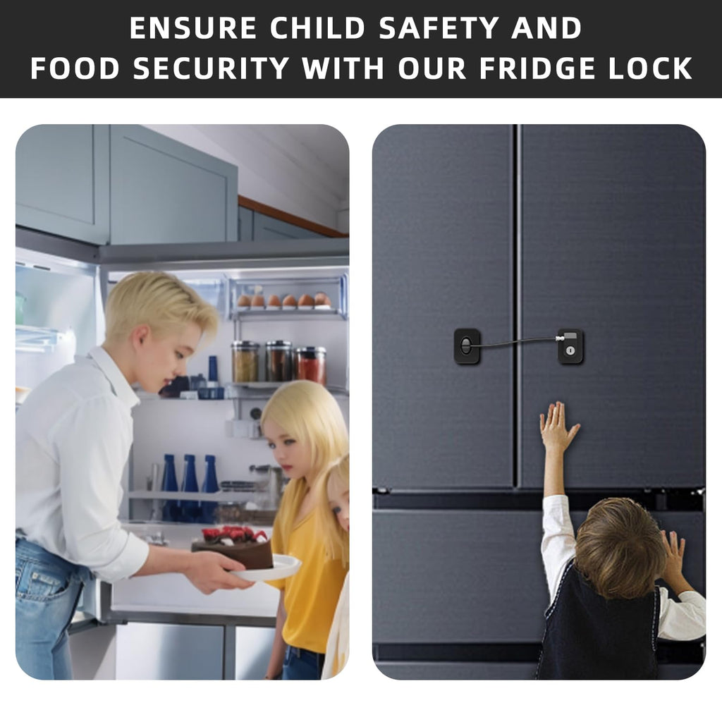 Refrigerator Lock 2 Packs, Fridge Lock with Silicone Wire Protection Fridge Locks for Kids Easy to Use and Install