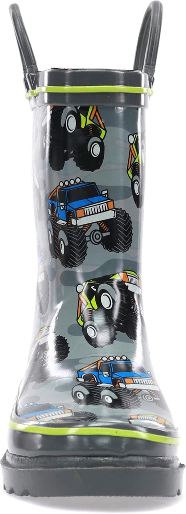 Chief Boys Waterproof Printed Rain Boot with Easy Pull On Handles