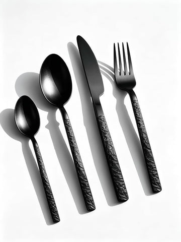 Black Silverware Set for 8 Modern Square Flatware Set Stainless Steel 32 Piece Cutlery Utensils Sets Kitchen
