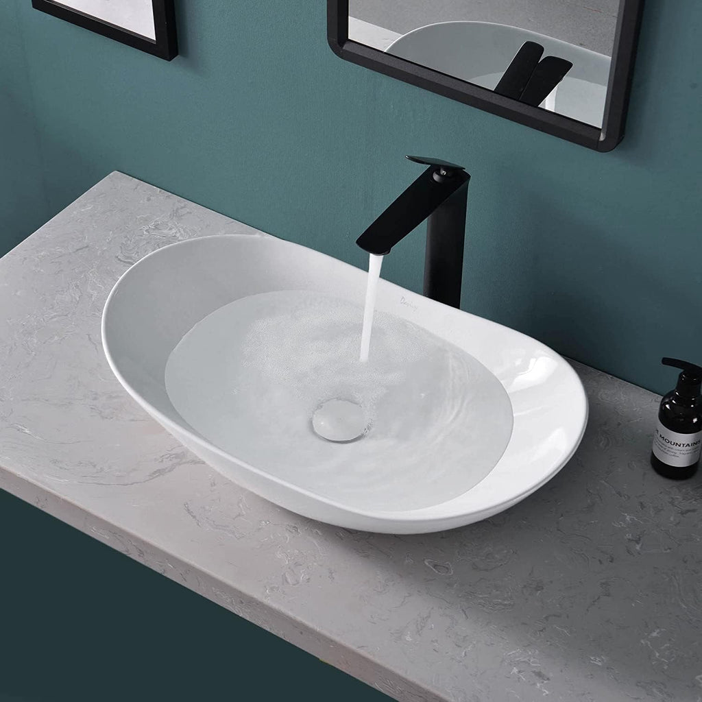 24'' X 13.8'' Large Oval Vessel Sink with Pop Up Drain,Bathroom Vessel Sinks,Bathroom Sinks Above Counter,White