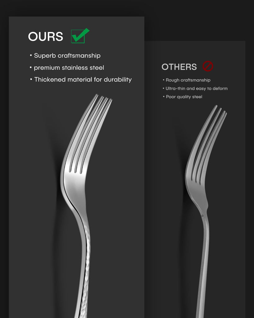 Hammered Silverware Set, Silver 30PCS Flatware Set for 6 Mirror Finish Stainless Steel Eating Utensils Sets Include