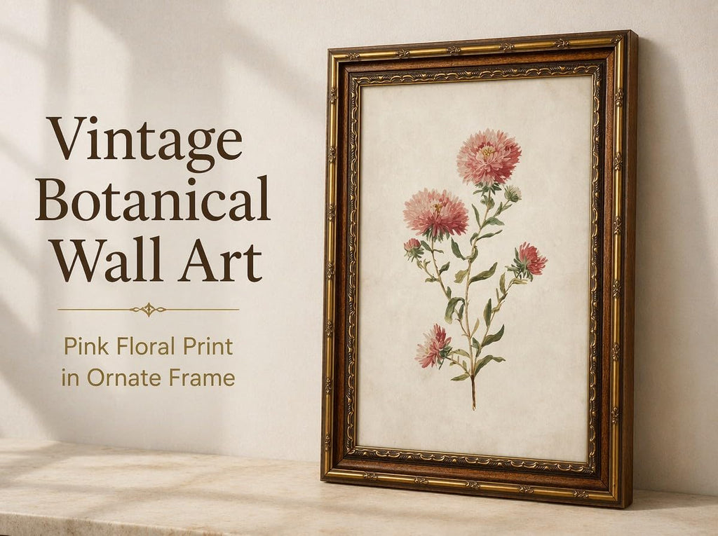 Vintage September Birth Flower Aster Framed Wall Art