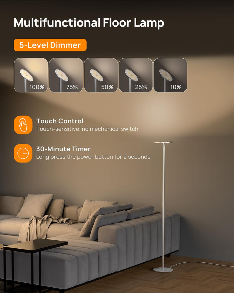 Floor Lamp, Super Bright Sky LED Modern Torchiere Standing Lamp