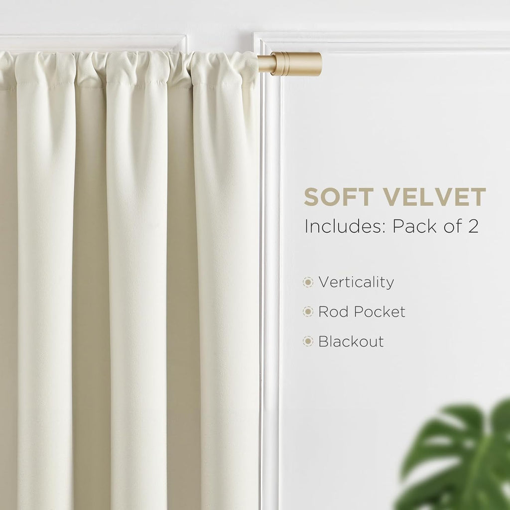 White Velvet Curtains 84 Inches 2 Panels, Luxury Thermal Insulated Soft White Curtains , Room Darkening Velvet Drapes