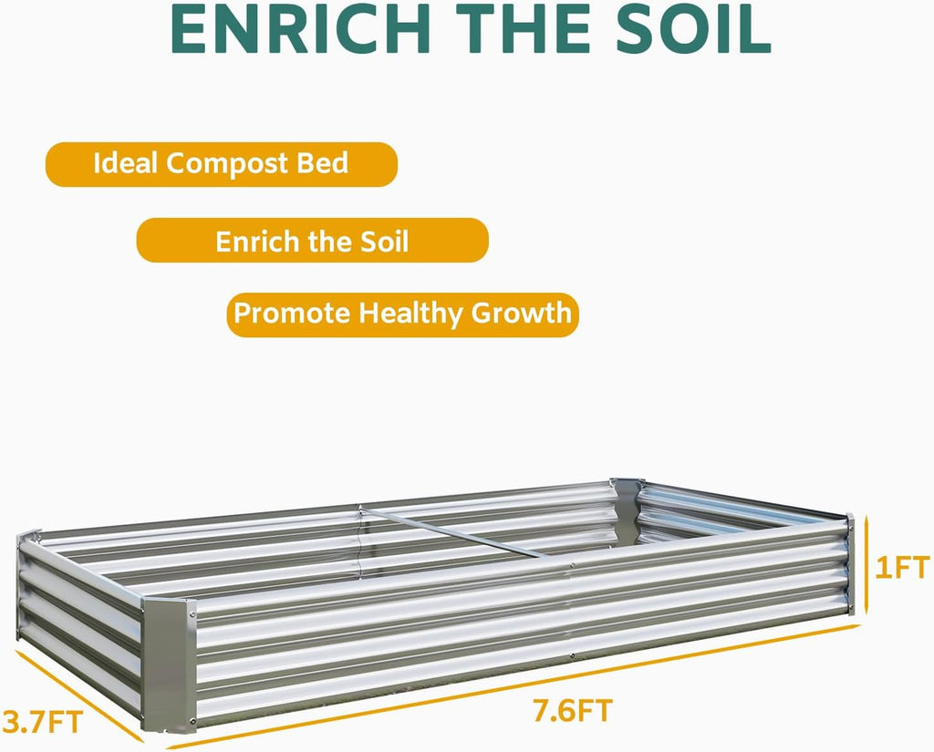 Metal Galvanized Raised Garden Bed Kit, 8 x 4 x 1 ft Galvanized Steel Raised Garden Planter Box Outdoor with Open