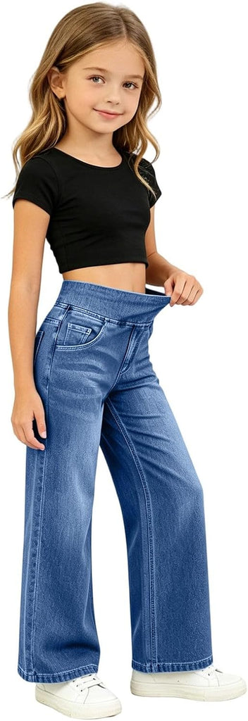 Girls Jeans Baggy Stretch Elastic Waisted Wide Leg Denim Pants Kids Casual Y2K Boyfriend Loose Fit Jeans Trendy