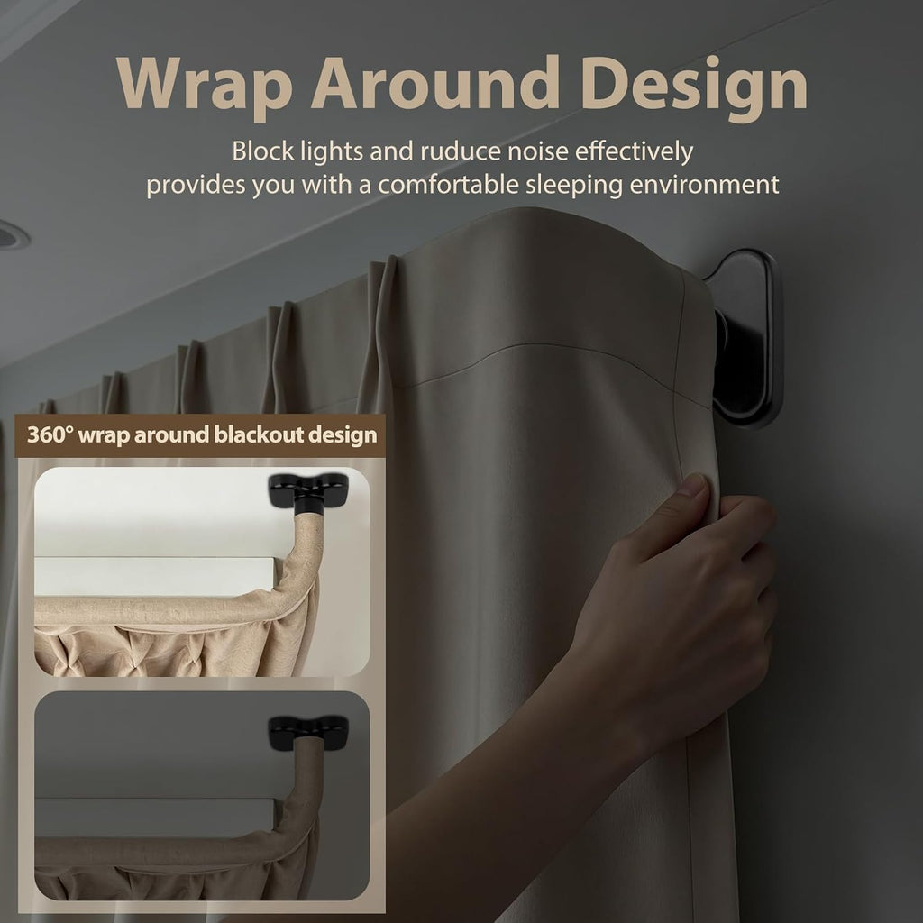 Black Wrap Around Curtain Rods 32 to 58, Blackout Curved Drapery Rod| 3/4 Inch Diameter, Room Darkening Design