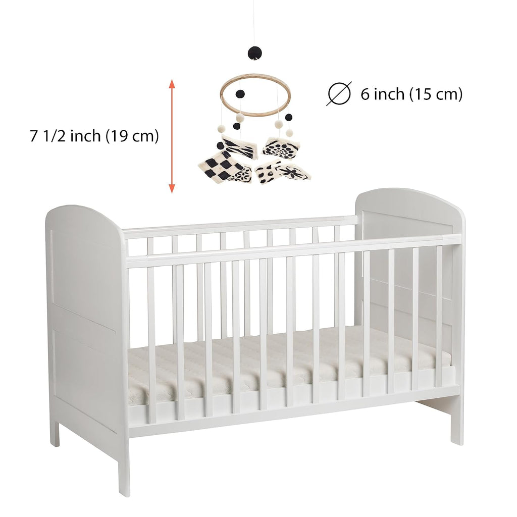 Black and White Baby Crib Mobile | Safe High Contrast Wool Toys, Neutral Room Decor for Boy & Girl | Develops
