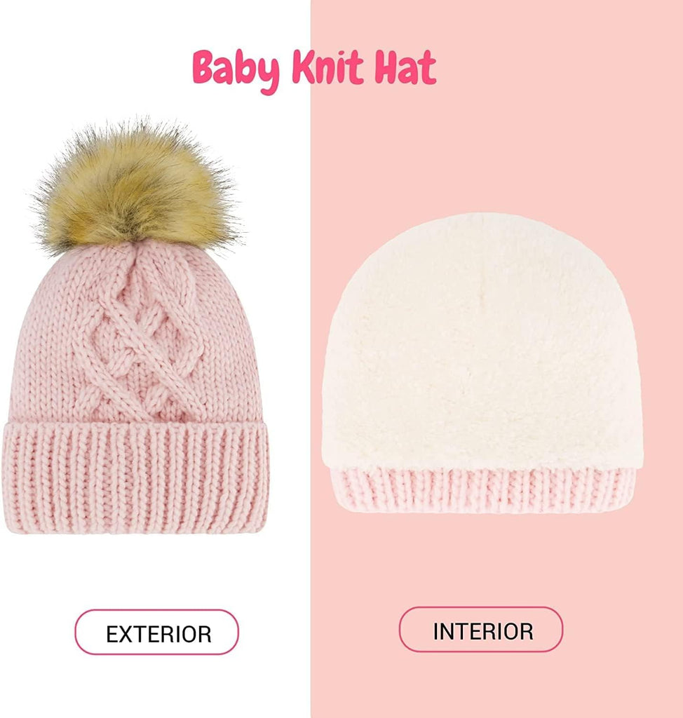 Baby Beanie and Mitten Set & Toddler Winter Hat Boy Girl Fleece Lined for Infant 0-6, 6-12