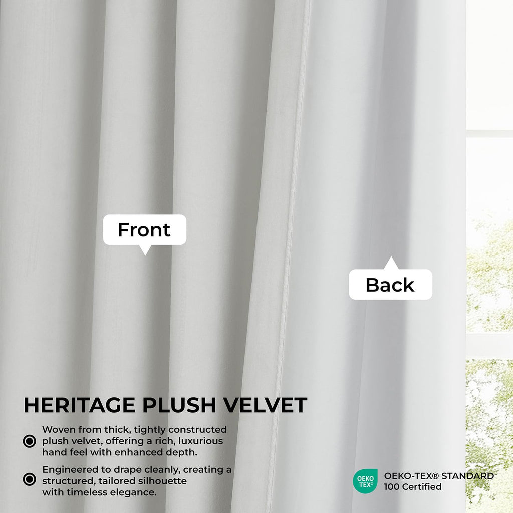 Heritage Plush Velvet Curtains 108 Inches Long Room Darkening Curtains 100W x 108L, (1 Panel), Pillow White