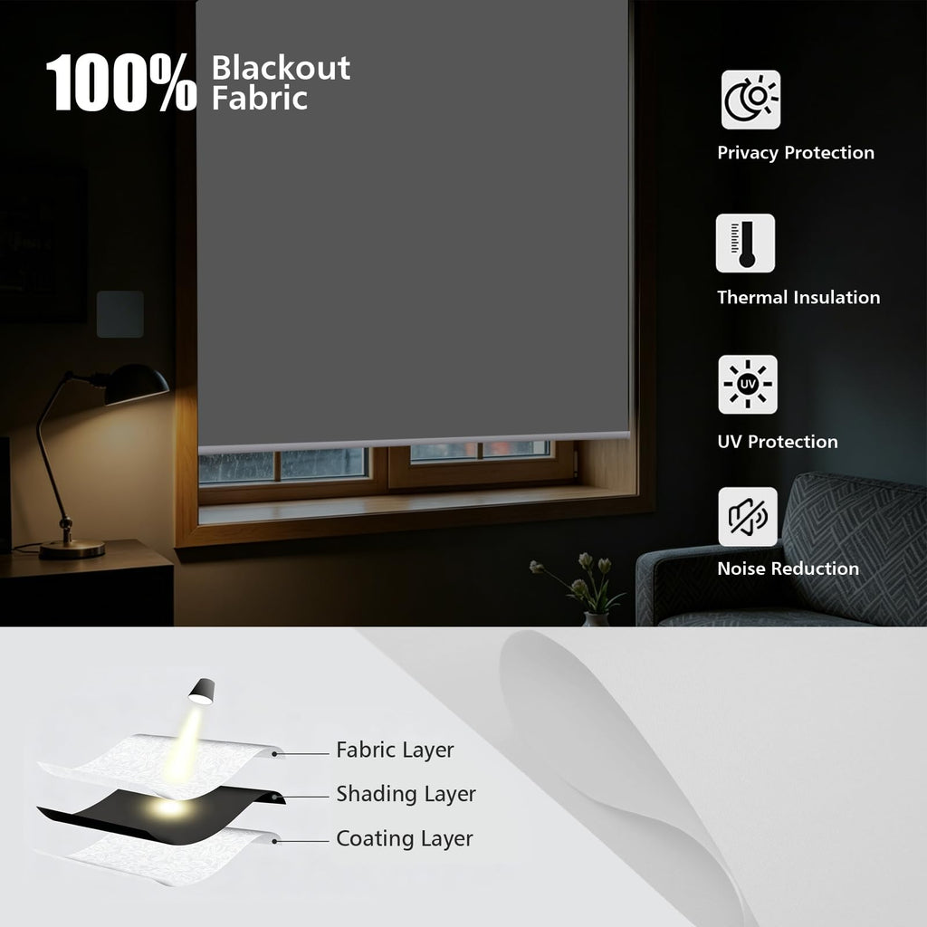Motorized Blackout Cordless Valance Blinds, White Remote Control Wireless and Rechargeable Window Roller Shades, Room