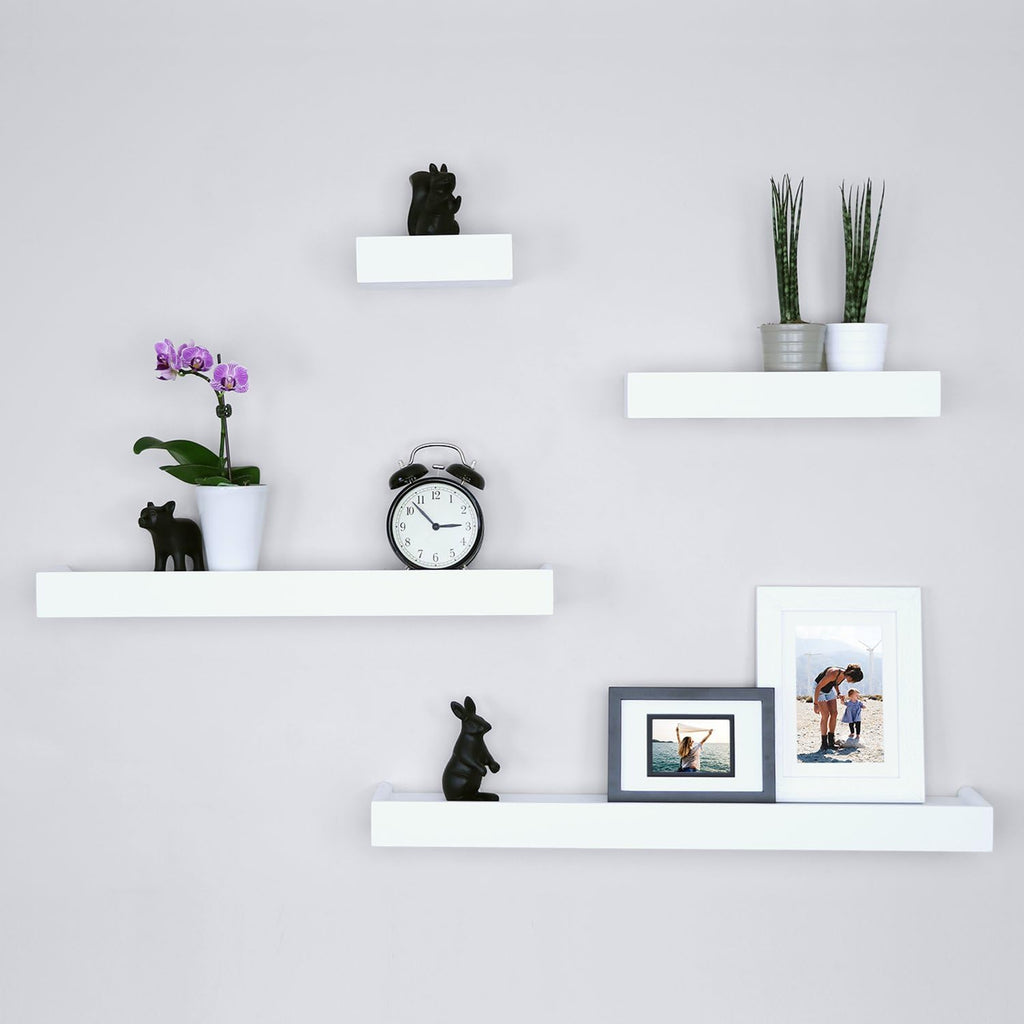 Modern Ledge Wall Shelves, Set of 4 Wood Floating Shelves , White