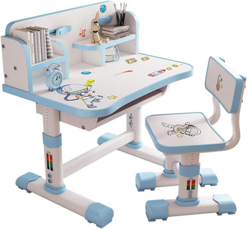 Kids Functional Desk and Chair Set, Height Adjustable Children School Study Table Chair Set with Cartoon Pattern