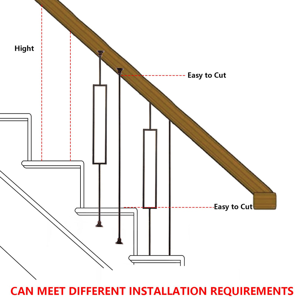 Balusters for Staircase Interior - Stair Railing Spindles, Iron Balusters Banister, Hollow Square, 1/2inch x 44inch