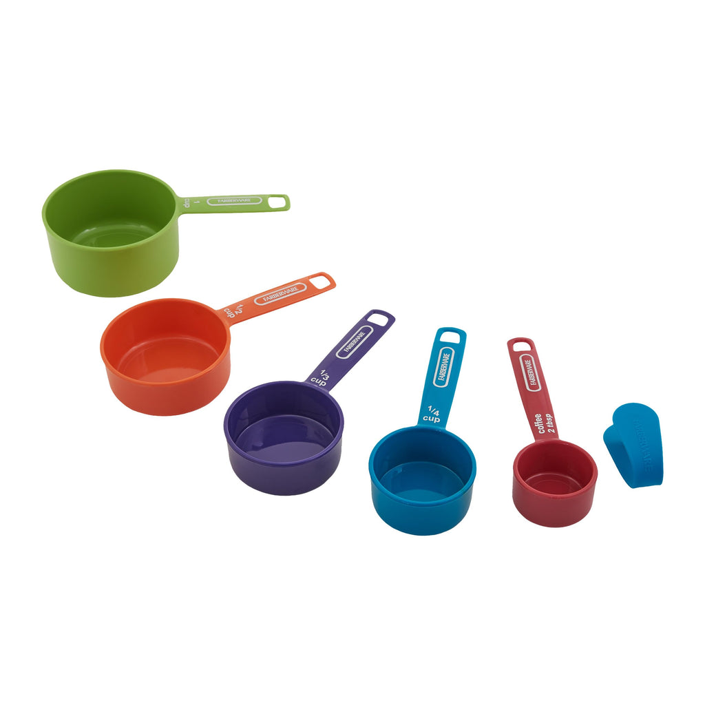 5-Piece Measuring Cup Set with Coffee Scoop, Durable Plastic Nesting Measuring Cups with Easy-Read Markings