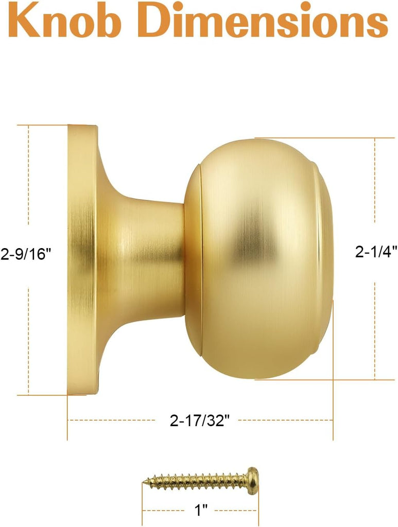Gold Door Knob One Side 2 Pack, Fake Door Handles Dummy Function for Closet French Doors, Brushed Brass Finish