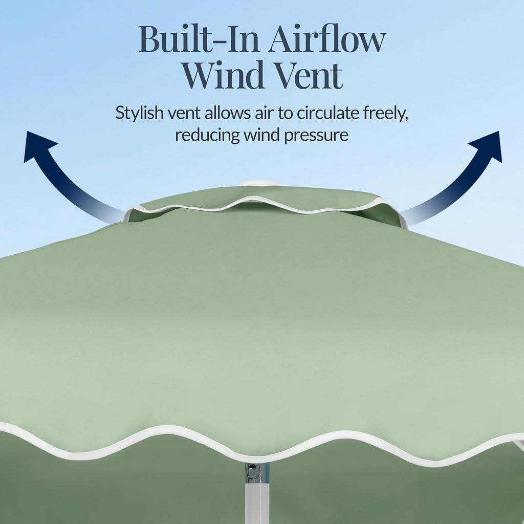 7.5ft Patio Market Umbrella with Wavy Trim, UV-Fade-Resistant 210g Canopy, Crank & Tilt, Wind Vent, Heavy-Duty Frame - S