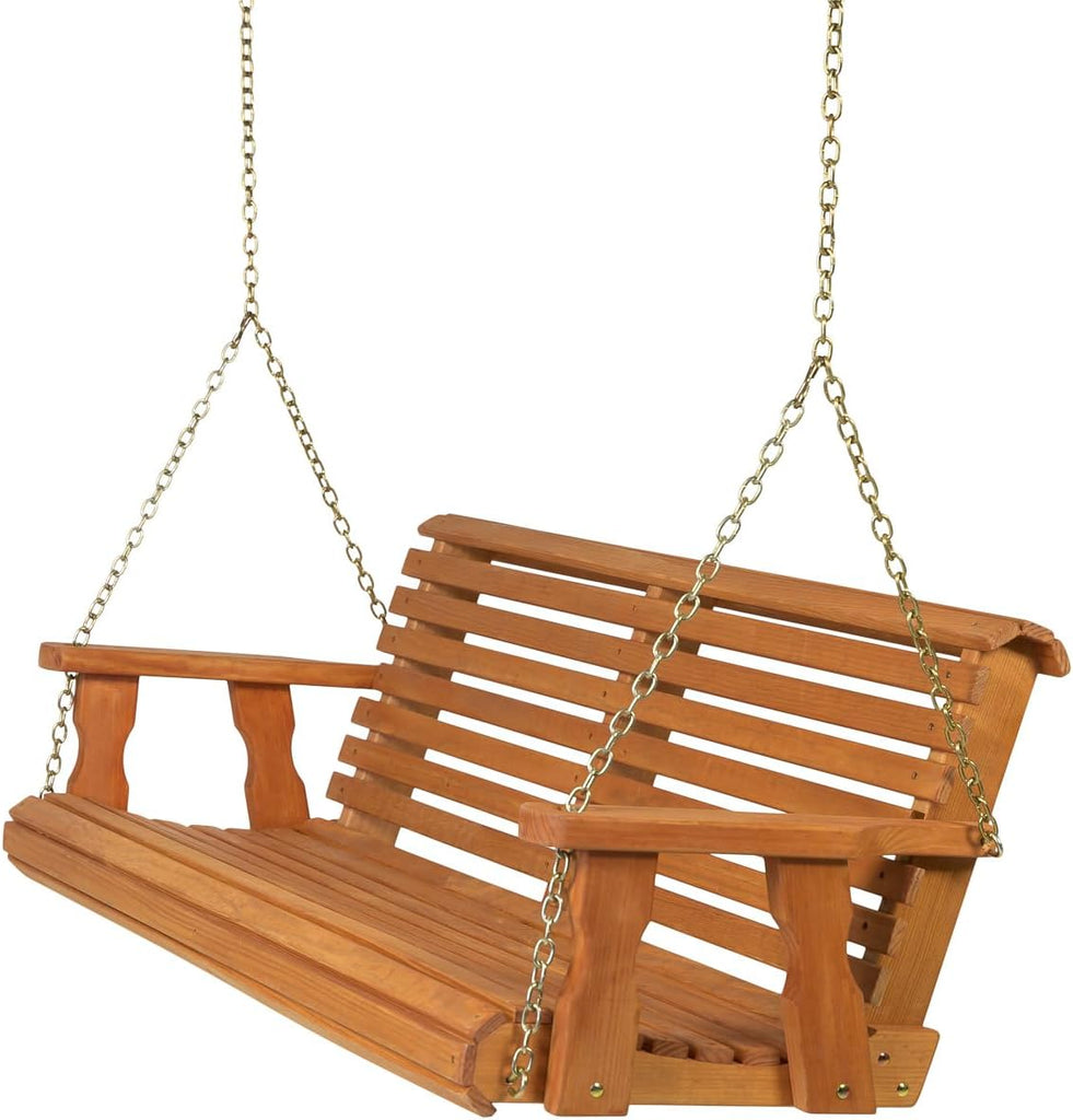 Casual Heavy Duty 700 Lb Capacity Porch Swing (5 Foot, Cedar Stain) - Wooden Outdoor Roll Back Swing with Hanging