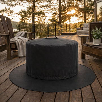 Pit Cover & Fire Pit Mat Bundle (2-in-1) Fit for Yukon 27-29" - 28" Waterproof Heavy Duty Cover + 48" Fireproof Deck