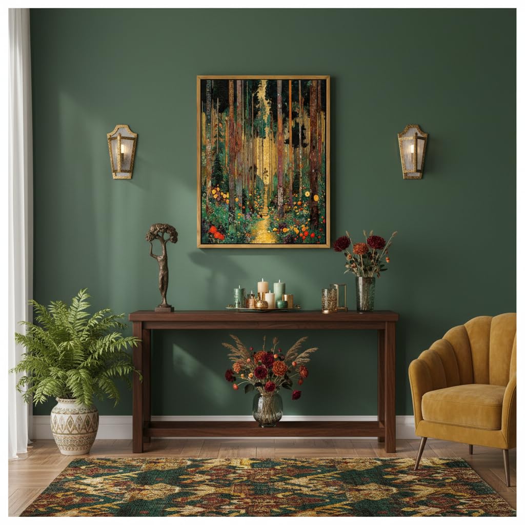 Floating Framed Gustav Klimt Forest Path Canvas Wall Art, 12x16in