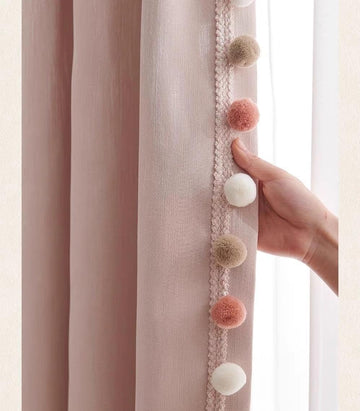M Large Pom Poms Trim Ribbon Color Ball Fringe Trim Tassel Sewing Curtain Clothes Pillow Decoration (Pink) - 30m