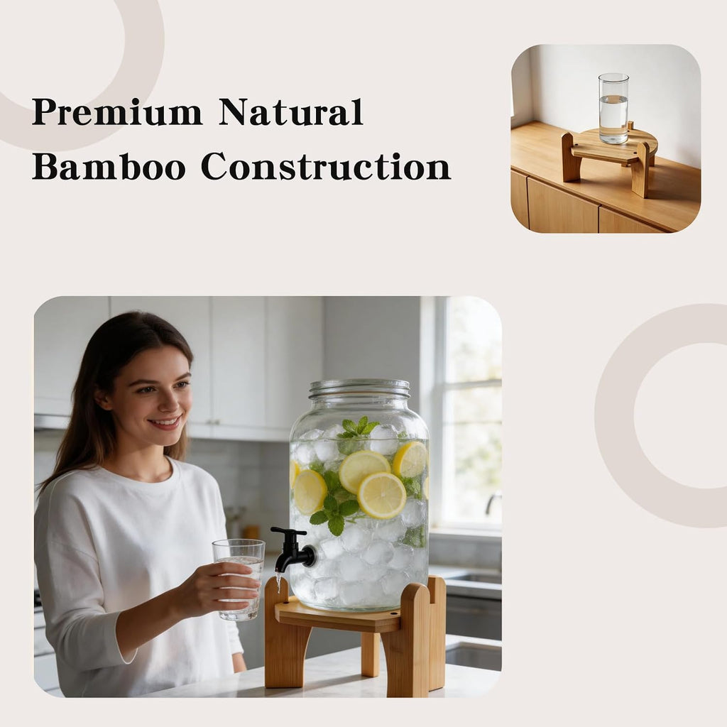 Beverage Dispenser,Water Dispenser and Beverage Dispenser - Bamboo Stand for Countertop, Perfect and Party Use