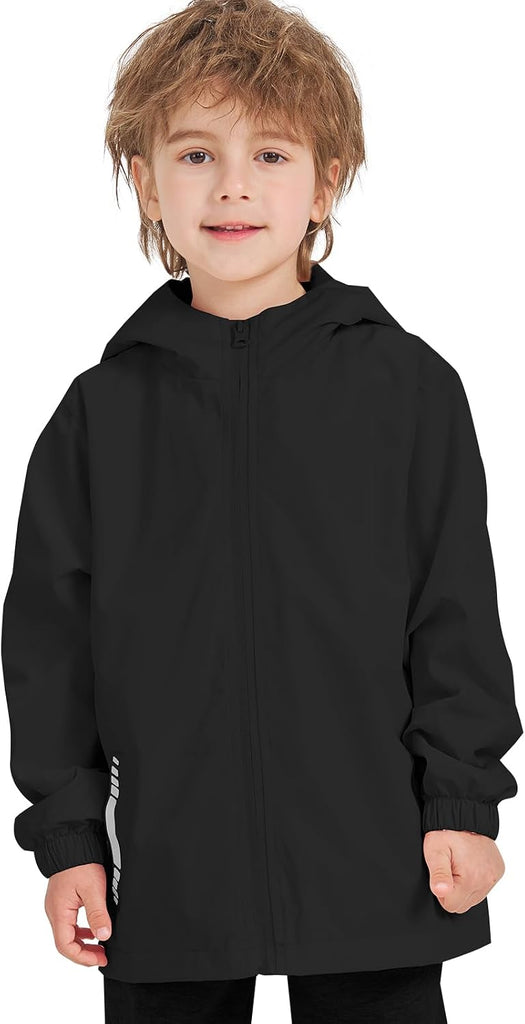 Boys Girls Waterproof Rain Jacket Lightweight Windbreaker Hooded